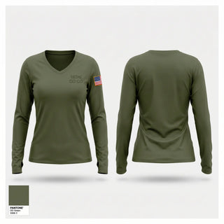 Womens Long Sleeve Vneck Shirt, 163rd OD. CO., Army, Teamtime, Team time, sublimation, custom sports apparel, team uniforms, spirit wear, spiritwear, sports uniforms, custom shirts, team store, custom team store, fundraiser sports, apparel fundraiser