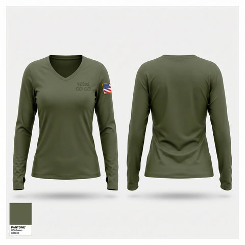 Womens Long Sleeve Vneck Shirt, 163rd OD. CO., Army, Teamtime, Team time, sublimation, custom sports apparel, team uniforms, spirit wear, spiritwear, sports uniforms, custom shirts, team store, custom team store, fundraiser sports, apparel fundraiser