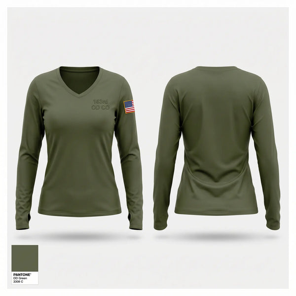 Womens Long Sleeve Vneck Shirt, 163rd OD. CO., Army, Teamtime, Team time, sublimation, custom sports apparel, team uniforms, spirit wear, spiritwear, sports uniforms, custom shirts, team store, custom team store, fundraiser sports, apparel fundraiser