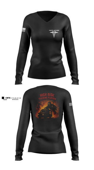 Womens Long Sleeve Vneck Shirt, 194th AR BDE HRT Medics, Army, Teamtime, Team time, sublimation, custom sports apparel, team uniforms, spirit wear, spiritwear, sports uniforms, custom shirts, team store, custom team store, fundraiser sports, apparel fundraiser