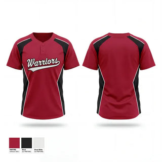 Two Button Softball Jersey, Warriors, Softball, Teamtime, Team time, sublimation, custom sports apparel, team uniforms, spirit wear, spiritwear, sports uniforms, custom shirts, team store, custom team store, fundraiser sports, apparel fundraiser