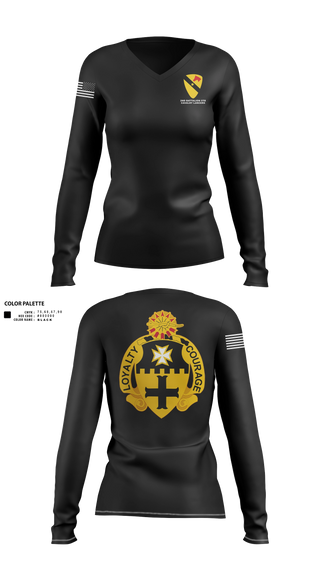 Womens Long Sleeve Vneck Shirt, 2-5 Cav Lancers, Army, Teamtime, Team time, sublimation, custom sports apparel, team uniforms, spirit wear, spiritwear, sports uniforms, custom shirts, team store, custom team store, fundraiser sports, apparel fundraiser