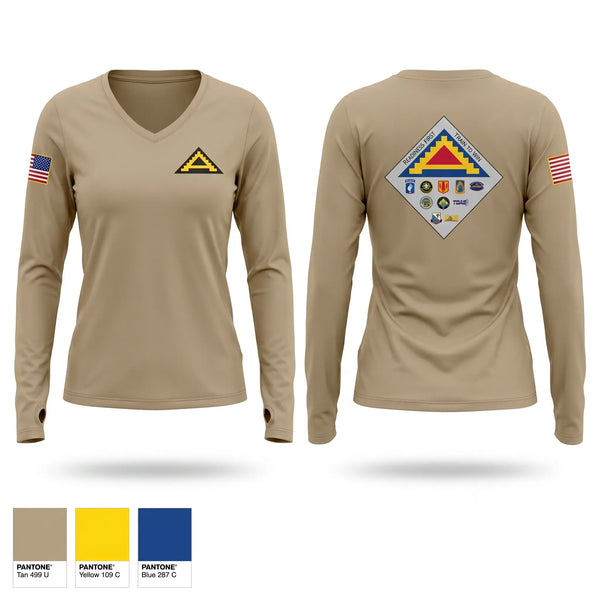 Womens Long Sleeve Vneck Shirt, 7TH ATC, Army, Teamtime, Team time, sublimation, custom sports apparel, team uniforms, spirit wear, spiritwear, sports uniforms, custom shirts, team store, custom team store, fundraiser sports, apparel fundraiser
