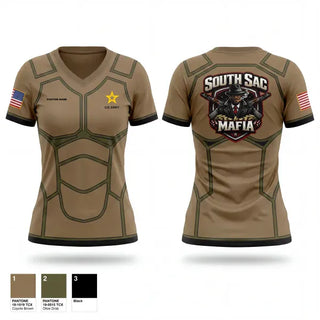 Womens Short Sleeve Vneck Shirt, SAC SOUTH, Army, Teamtime, Team time, sublimation, custom sports apparel, team uniforms, spirit wear, spiritwear, sports uniforms, custom shirts, team store, custom team store, fundraiser sports, apparel fundraiser