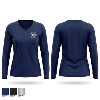 Womens Long Sleeve Vneck Shirt, Priority 1 Rescue, EMS/EMT, Teamtime, Team time, sublimation, custom sports apparel, team uniforms, spirit wear, spiritwear, sports uniforms, custom shirts, team store, custom team store, fundraiser sports, apparel fundraiser