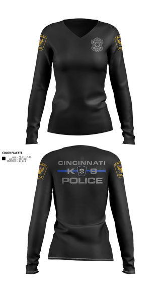 Womens Long Sleeve Vneck Shirt, Cincinnati Police Canine Unit, Police, Teamtime, Team time, sublimation, custom sports apparel, team uniforms, spirit wear, spiritwear, sports uniforms, custom shirts, team store, custom team store, fundraiser sports, apparel fundraiser