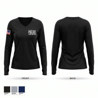 Womens Long Sleeve Vneck Shirt, Veterans Affairs Police - Long Beach, Police, Teamtime, Team time, sublimation, custom sports apparel, team uniforms, spirit wear, spiritwear, sports uniforms, custom shirts, team store, custom team store, fundraiser sports, apparel fundraiser