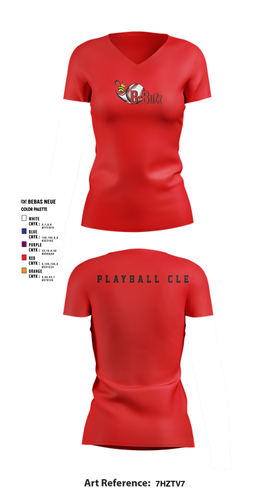 B Buzz Baseball League 75019054 Women's Short Sleeve V-neck Shirt - 6