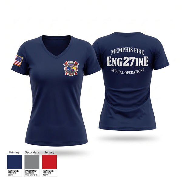 Womens Short Sleeve Vneck Shirt, Memphis Fire Station 27, Fire Department, Teamtime, Team time, sublimation, custom sports apparel, team uniforms, spirit wear, spiritwear, sports uniforms, custom shirts, team store, custom team store, fundraiser sports, apparel fundraiser