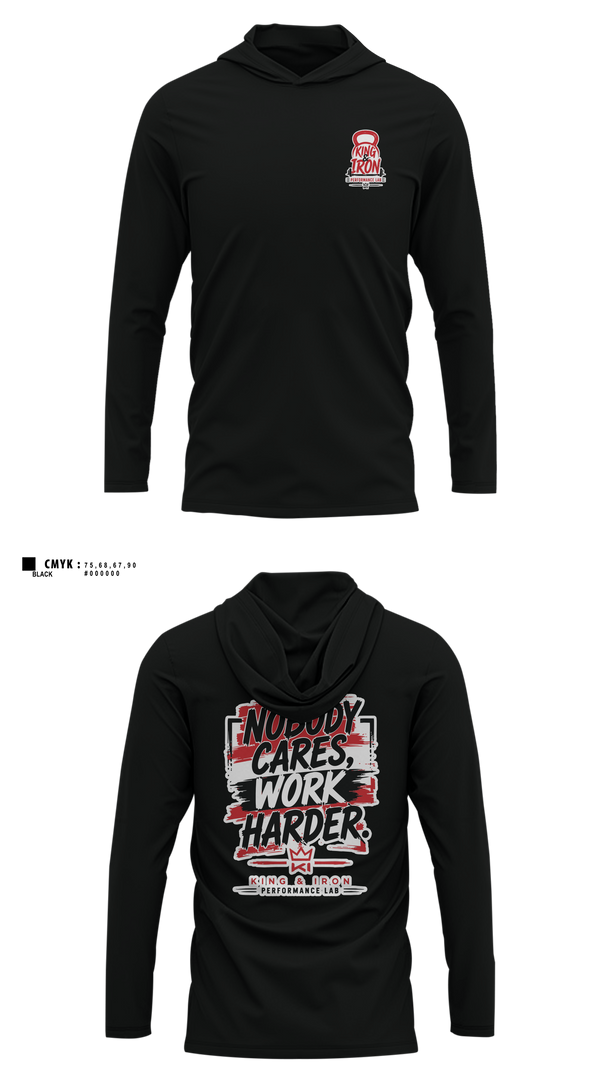 Long Sleeve Performance Shirt with hood, King & Iron, , Teamtime, Team time, sublimation, custom sports apparel, team uniforms, spirit wear, spiritwear, sports uniforms, custom shirts, team store, custom team store, fundraiser sports, apparel fundraiser