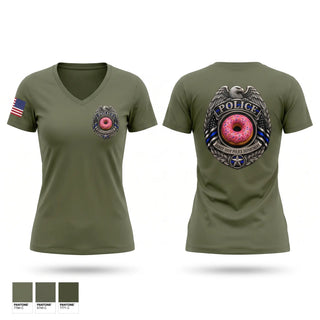 Womens Short Sleeve Vneck Shirt, Donut Shop Police Department, Police, Teamtime, Team time, sublimation, custom sports apparel, team uniforms, spirit wear, spiritwear, sports uniforms, custom shirts, team store, custom team store, fundraiser sports, apparel fundraiser