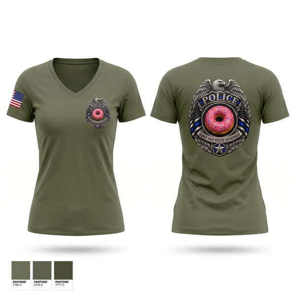 Womens Short Sleeve Vneck Shirt, Donut Shop Police Department, Police, Teamtime, Team time, sublimation, custom sports apparel, team uniforms, spirit wear, spiritwear, sports uniforms, custom shirts, team store, custom team store, fundraiser sports, apparel fundraiser
