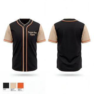 Full Button Baseball Jersey, Tampa Bay Tigers, Baseball, Teamtime, Team time, sublimation, custom sports apparel, team uniforms, spirit wear, spiritwear, sports uniforms, custom shirts, team store, custom team store, fundraiser sports, apparel fundraiser