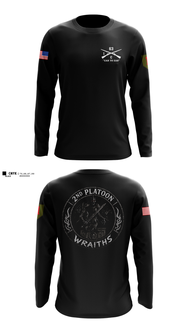 Long Sleeve Performance Shirt, 2nd PLT, C co, 1-63 AR BN, Army, Teamtime, Team time, sublimation, custom sports apparel, team uniforms, spirit wear, spiritwear, sports uniforms, custom shirts, team store, custom team store, fundraiser sports, apparel fundraiser