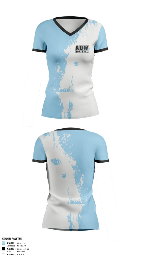 Womens Short Sleeve Vneck Shirt, ADW, Softball, Teamtime, Team time, sublimation, custom sports apparel, team uniforms, spirit wear, spiritwear, sports uniforms, custom shirts, team store, custom team store, fundraiser sports, apparel fundraiser