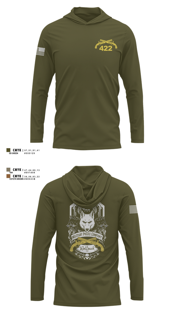 Long Sleeve Performance Shirt with hood, 422nd Military Police Company, Army, Teamtime, Team time, sublimation, custom sports apparel, team uniforms, spirit wear, spiritwear, sports uniforms, custom shirts, team store, custom team store, fundraiser sports, apparel fundraiser