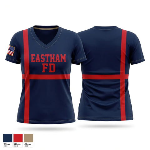 Womens Short Sleeve Vneck Shirt, Eastham FD, Fire Department, Teamtime, Team time, sublimation, custom sports apparel, team uniforms, spirit wear, spiritwear, sports uniforms, custom shirts, team store, custom team store, fundraiser sports, apparel fundraiser