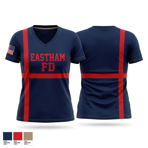 Womens Short Sleeve Vneck Shirt, Eastham FD, Fire Department, Teamtime, Team time, sublimation, custom sports apparel, team uniforms, spirit wear, spiritwear, sports uniforms, custom shirts, team store, custom team store, fundraiser sports, apparel fundraiser