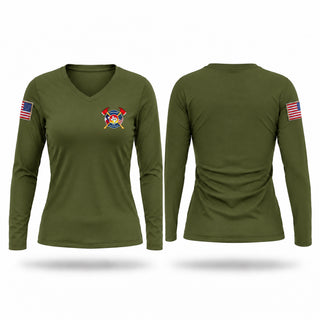 Womens Long Sleeve Vneck Shirt, Carthage tx, Fire Department, Teamtime, Team time, sublimation, custom sports apparel, team uniforms, spirit wear, spiritwear, sports uniforms, custom shirts, team store, custom team store, fundraiser sports, apparel fundraiser