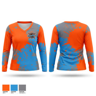 Womens Long Sleeve Vneck Shirt, Swing Kings, Baseball, Teamtime, Team time, sublimation, custom sports apparel, team uniforms, spirit wear, spiritwear, sports uniforms, custom shirts, team store, custom team store, fundraiser sports, apparel fundraiser