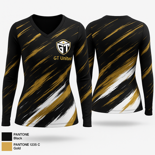 Womens Long Sleeve Vneck Shirt, GT United, Women's Soccer, Teamtime, Team time, sublimation, custom sports apparel, team uniforms, spirit wear, spiritwear, sports uniforms, custom shirts, team store, custom team store, fundraiser sports, apparel fundraiser