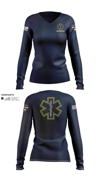 Womens Long Sleeve Vneck Shirt, Trinidad Ambulance, EMS/EMT, Teamtime, Team time, sublimation, custom sports apparel, team uniforms, spirit wear, spiritwear, sports uniforms, custom shirts, team store, custom team store, fundraiser sports, apparel fundraiser