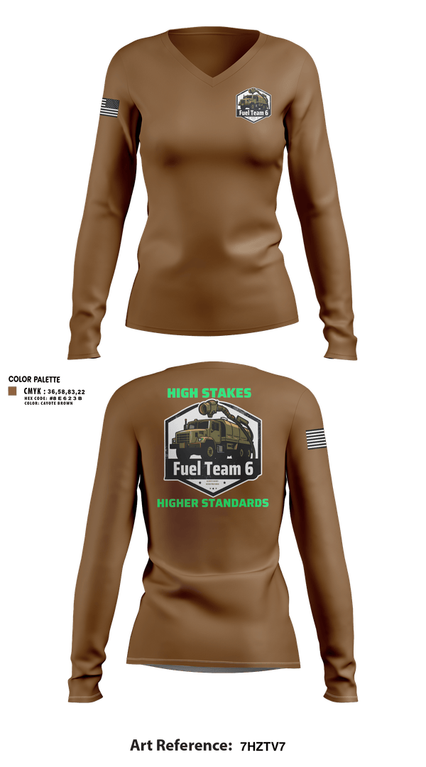Womens Long Sleeve Vneck Shirt, Fuel Team 6, Army, Teamtime, Team time, sublimation, custom sports apparel, team uniforms, spirit wear, spiritwear, sports uniforms, custom shirts, team store, custom team store, fundraiser sports, apparel fundraiser