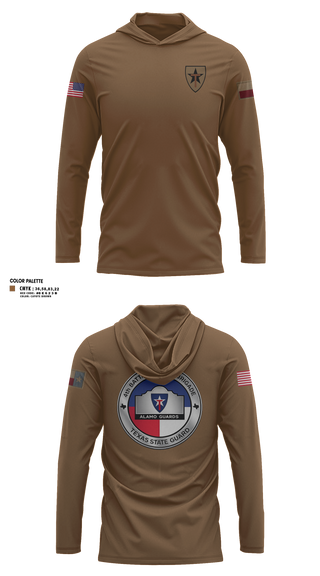 Long Sleeve Performance Shirt with hood, Alamo guards, Army, Teamtime, Team time, sublimation, custom sports apparel, team uniforms, spirit wear, spiritwear, sports uniforms, custom shirts, team store, custom team store, fundraiser sports, apparel fundraiser