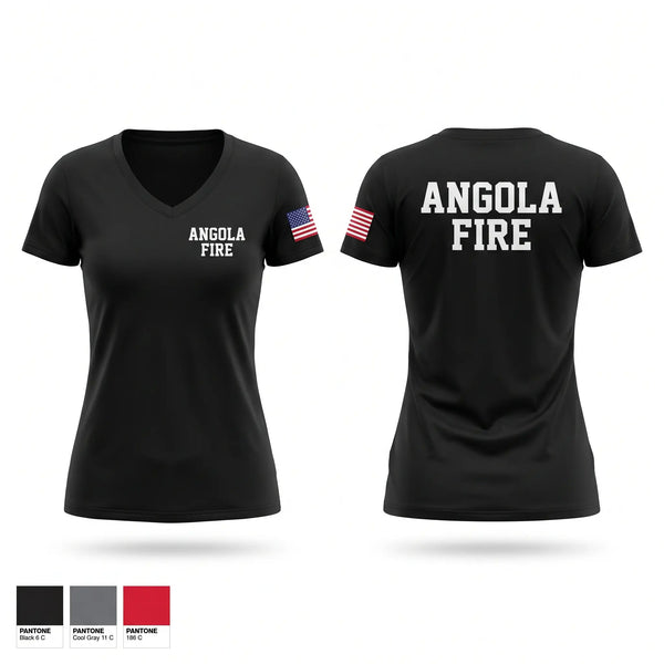 Womens Short Sleeve Vneck Shirt, Angola Fire, Fire Department, Teamtime, Team time, sublimation, custom sports apparel, team uniforms, spirit wear, spiritwear, sports uniforms, custom shirts, team store, custom team store, fundraiser sports, apparel fundraiser