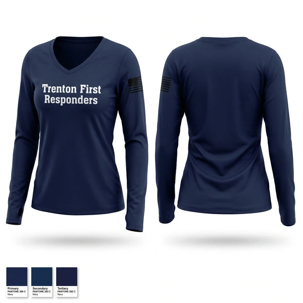 Womens Long Sleeve Vneck Shirt, Trenton First Responders, EMS/EMT, Teamtime, Team time, sublimation, custom sports apparel, team uniforms, spirit wear, spiritwear, sports uniforms, custom shirts, team store, custom team store, fundraiser sports, apparel fundraiser