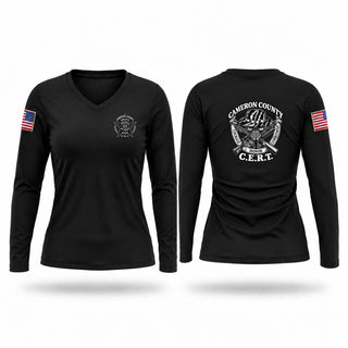 Womens Long Sleeve Vneck Shirt, Cameron County CERT, Police, Teamtime, Team time, sublimation, custom sports apparel, team uniforms, spirit wear, spiritwear, sports uniforms, custom shirts, team store, custom team store, fundraiser sports, apparel fundraiser