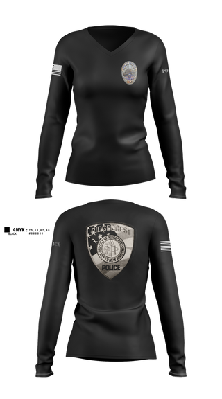 Womens Long Sleeve Vneck Shirt, Ridgecrest Police Department, Police, Teamtime, Team time, sublimation, custom sports apparel, team uniforms, spirit wear, spiritwear, sports uniforms, custom shirts, team store, custom team store, fundraiser sports, apparel fundraiser