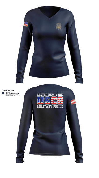 Womens Long Sleeve Vneck Shirt, Sector New York Security Forces, Coast Guard, Teamtime, Team time, sublimation, custom sports apparel, team uniforms, spirit wear, spiritwear, sports uniforms, custom shirts, team store, custom team store, fundraiser sports, apparel fundraiser