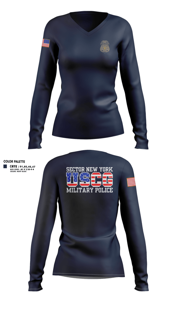 Womens Long Sleeve Vneck Shirt, Sector New York Security Forces, Coast Guard, Teamtime, Team time, sublimation, custom sports apparel, team uniforms, spirit wear, spiritwear, sports uniforms, custom shirts, team store, custom team store, fundraiser sports, apparel fundraiser