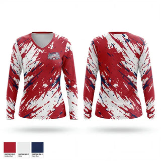 Womens Long Sleeve Vneck Shirt, Clearwater Little League, Baseball, Teamtime, Team time, sublimation, custom sports apparel, team uniforms, spirit wear, spiritwear, sports uniforms, custom shirts, team store, custom team store, fundraiser sports, apparel fundraiser