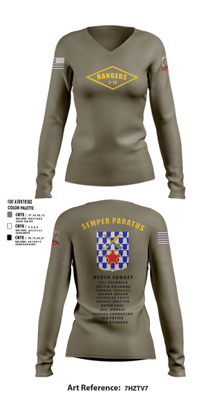 Womens Long Sleeve Vneck Shirt, 2-16 rangers, Army, Teamtime, Team time, sublimation, custom sports apparel, team uniforms, spirit wear, spiritwear, sports uniforms, custom shirts, team store, custom team store, fundraiser sports, apparel fundraiser