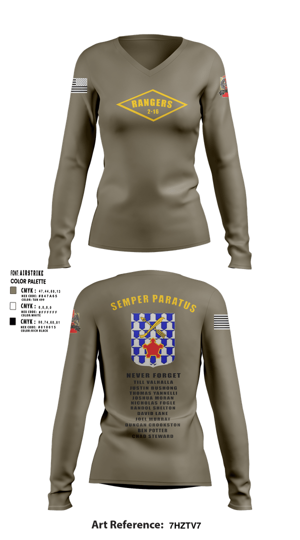 Womens Long Sleeve Vneck Shirt, 2-16 rangers, Army, Teamtime, Team time, sublimation, custom sports apparel, team uniforms, spirit wear, spiritwear, sports uniforms, custom shirts, team store, custom team store, fundraiser sports, apparel fundraiser