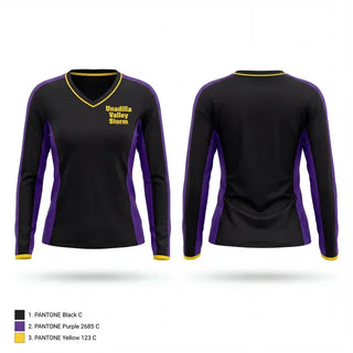 Womens Long Sleeve Vneck Shirt, Unadilla Valley Storm, Bowling, Teamtime, Team time, sublimation, custom sports apparel, team uniforms, spirit wear, spiritwear, sports uniforms, custom shirts, team store, custom team store, fundraiser sports, apparel fundraiser
