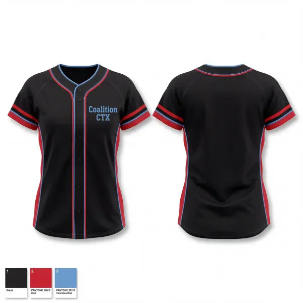 Two Button Softball Jersey, Coalition CTX, Softball, Teamtime, Team time, sublimation, custom sports apparel, team uniforms, spirit wear, spiritwear, sports uniforms, custom shirts, team store, custom team store, fundraiser sports, apparel fundraiser