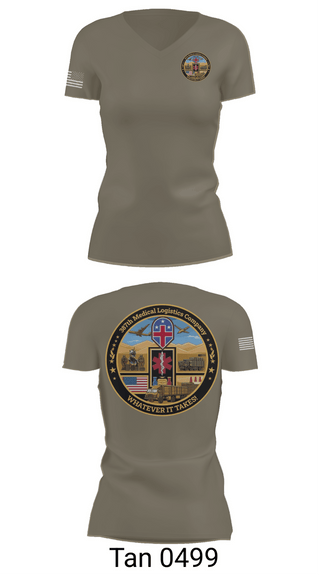 Womens Short Sleeve Vneck Shirt, 387th Medical Logistics Company, Army, Teamtime, Team time, sublimation, custom sports apparel, team uniforms, spirit wear, spiritwear, sports uniforms, custom shirts, team store, custom team store, fundraiser sports, apparel fundraiser
