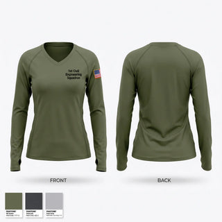Womens Long Sleeve Vneck Shirt, 1st Civil Engineering Squadron, Air Force, Teamtime, Team time, sublimation, custom sports apparel, team uniforms, spirit wear, spiritwear, sports uniforms, custom shirts, team store, custom team store, fundraiser sports, apparel fundraiser