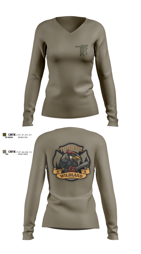Womens Long Sleeve Vneck Shirt, Tomball Wildland, , Teamtime, Team time, sublimation, custom sports apparel, team uniforms, spirit wear, spiritwear, sports uniforms, custom shirts, team store, custom team store, fundraiser sports, apparel fundraiser
