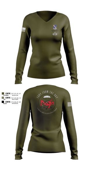 Womens Long Sleeve Vneck Shirt, CCo, 1-508PIR (OG), Army, Teamtime, Team time, sublimation, custom sports apparel, team uniforms, spirit wear, spiritwear, sports uniforms, custom shirts, team store, custom team store, fundraiser sports, apparel fundraiser