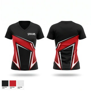Womens Short Sleeve Vneck Shirt, STEELERS, , Teamtime, Team time, sublimation, custom sports apparel, team uniforms, spirit wear, spiritwear, sports uniforms, custom shirts, team store, custom team store, fundraiser sports, apparel fundraiser