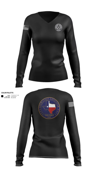 Womens Long Sleeve Vneck Shirt, Operation Lone Star, , Teamtime, Team time, sublimation, custom sports apparel, team uniforms, spirit wear, spiritwear, sports uniforms, custom shirts, team store, custom team store, fundraiser sports, apparel fundraiser