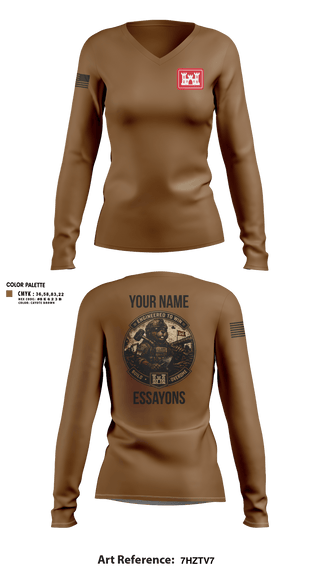 Womens Long Sleeve Vneck Shirt, 279 EN DET, Army, Teamtime, Team time, sublimation, custom sports apparel, team uniforms, spirit wear, spiritwear, sports uniforms, custom shirts, team store, custom team store, fundraiser sports, apparel fundraiser