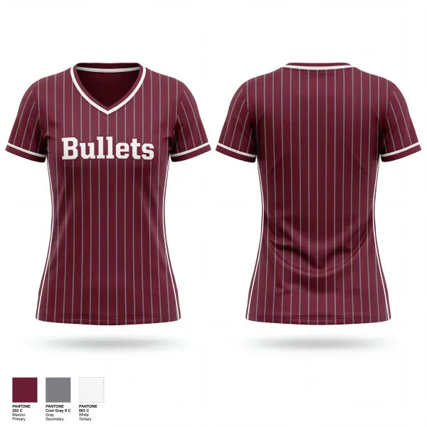 Womens Short Sleeve Vneck Shirt, Bullets, Baseball, Teamtime, Team time, sublimation, custom sports apparel, team uniforms, spirit wear, spiritwear, sports uniforms, custom shirts, team store, custom team store, fundraiser sports, apparel fundraiser