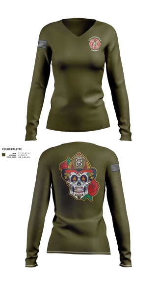 Womens Long Sleeve Vneck Shirt, Carpentersville Fire Department, Fire Department, Teamtime, Team time, sublimation, custom sports apparel, team uniforms, spirit wear, spiritwear, sports uniforms, custom shirts, team store, custom team store, fundraiser sports, apparel fundraiser