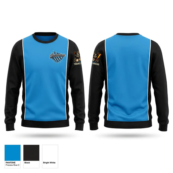 Crew Neck Sweatshirt, Troublemakers, Baseball, Teamtime, Team time, sublimation, custom sports apparel, team uniforms, spirit wear, spiritwear, sports uniforms, custom shirts, team store, custom team store, fundraiser sports, apparel fundraiser