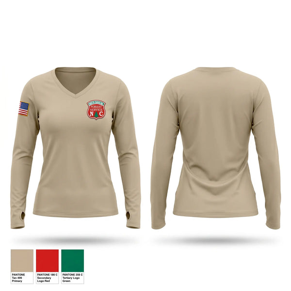 Womens Long Sleeve Vneck Shirt, North Carolina Forest Service, Fire Department, Teamtime, Team time, sublimation, custom sports apparel, team uniforms, spirit wear, spiritwear, sports uniforms, custom shirts, team store, custom team store, fundraiser sports, apparel fundraiser